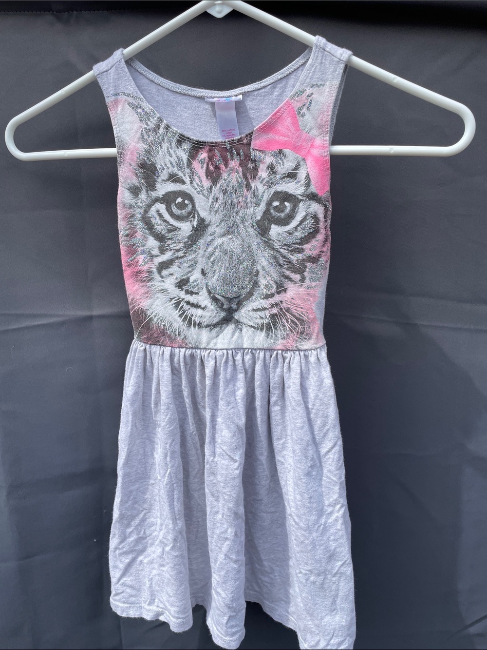 Gray Tank Dress with Tiger Face and Pink Accents